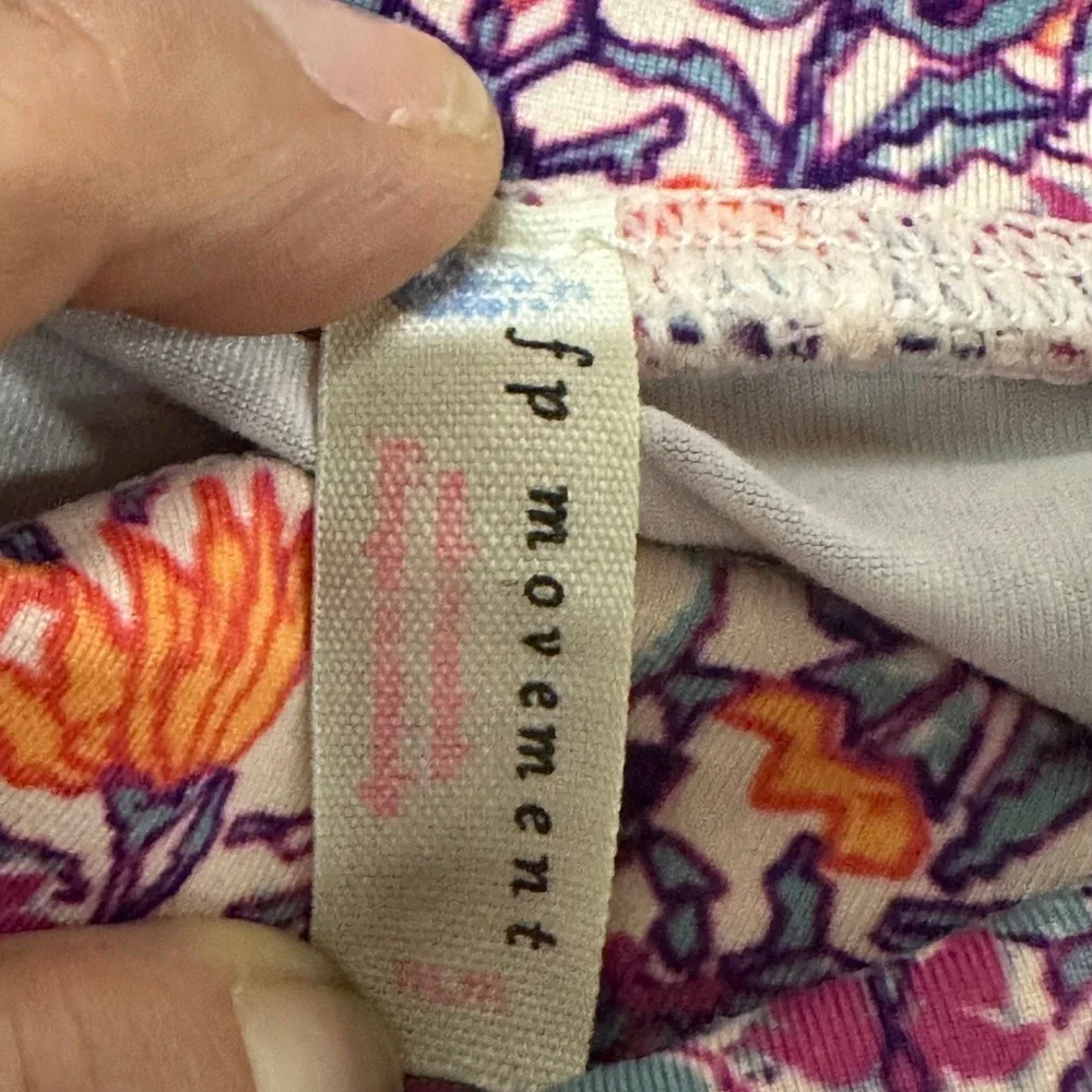 FP Movement Leggings Womens Size XS Purple Orange Floral High Waist Yoga Pockets